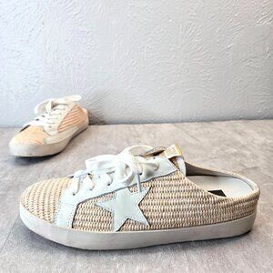 Golden Goose Superstar Sabot Sneakers Raffia Leather Slip On Lace Up Mules Sz 11
